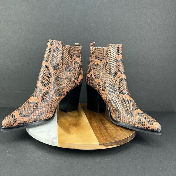 Marc Fisher LTD Alva Leather Snake Block Heel Slip On Bootie Brown/Black Size 10 - Picture 2 of 10